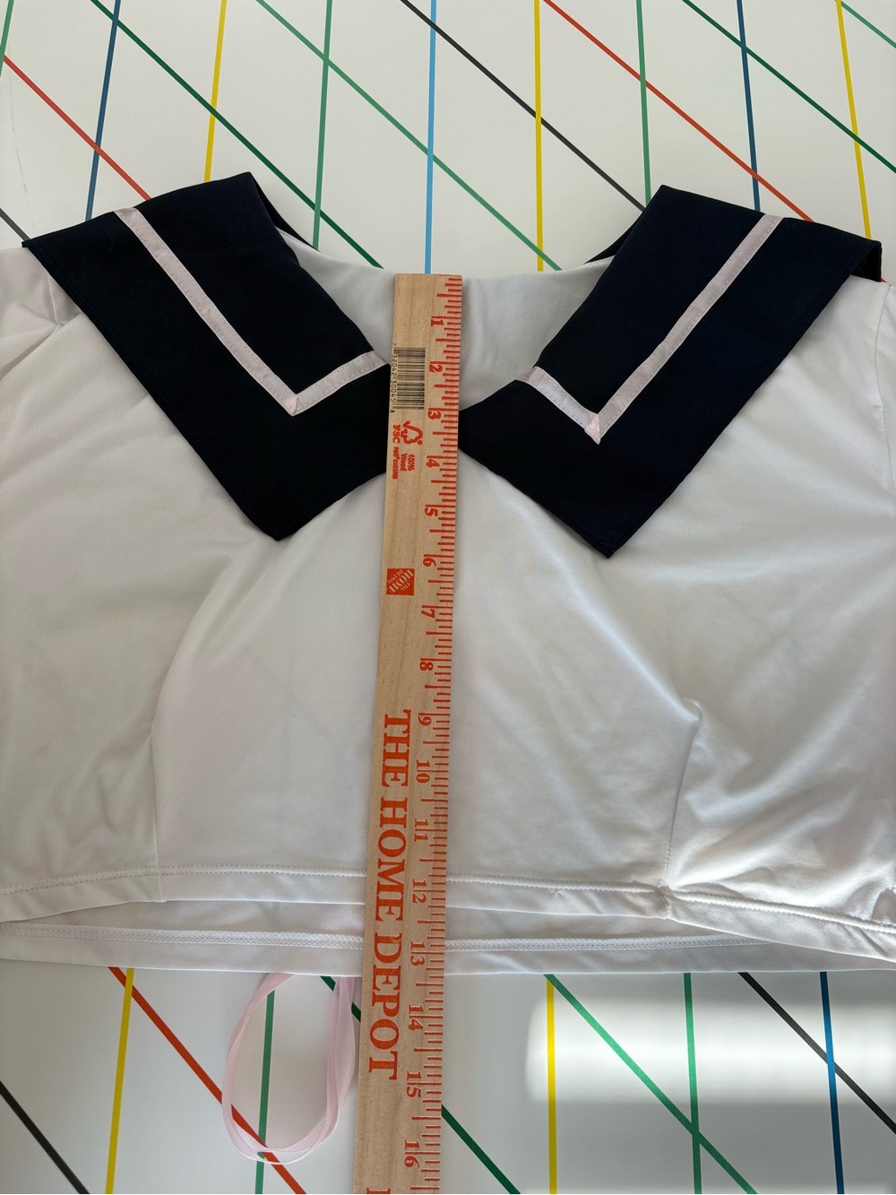 Sailor School Girl Cropped Top EUC 2X Navy Trim Pink Ribbon Cosplay Kawaii Anime - Picture 6 of 6